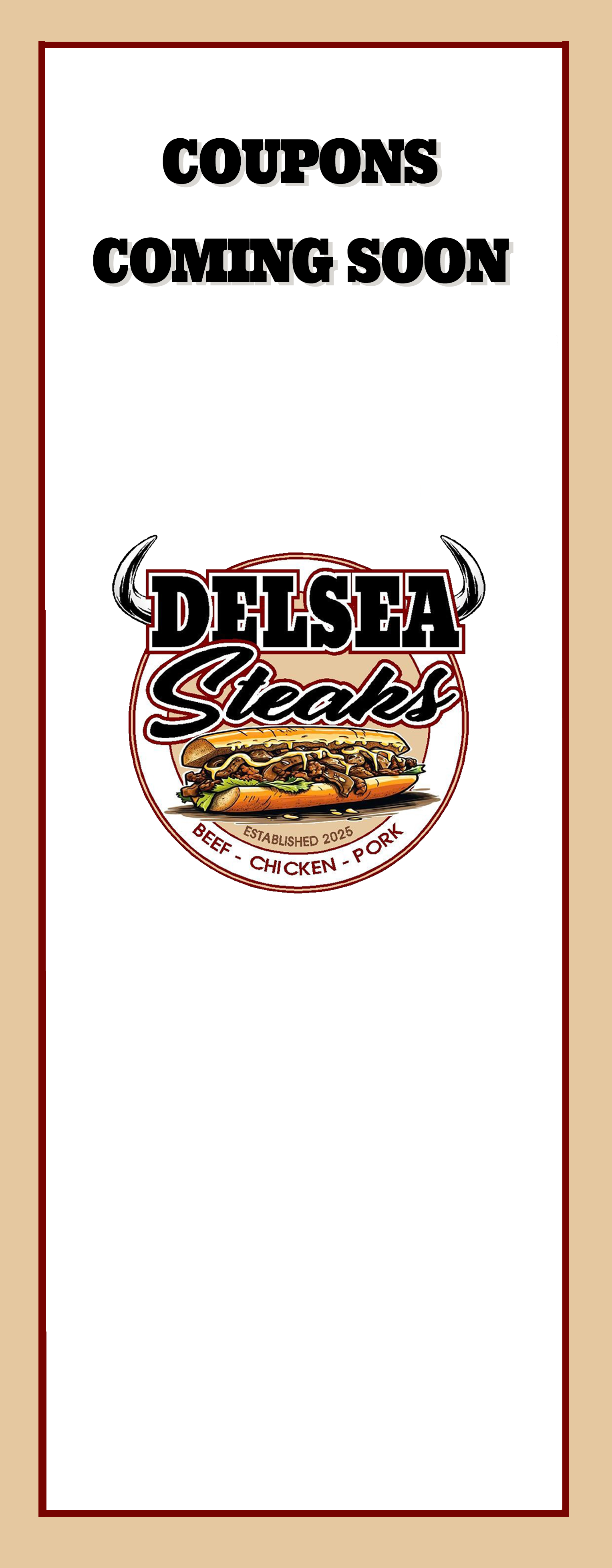 Delsea Steaks Toppings Menu