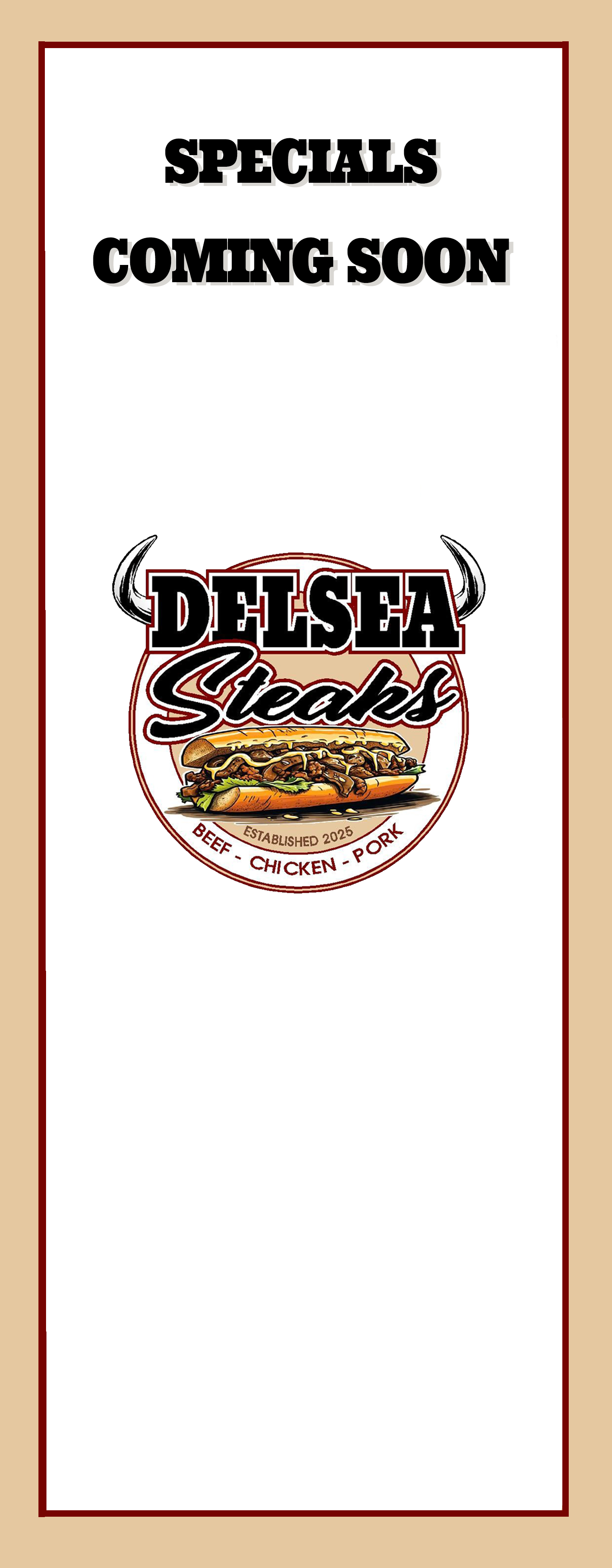 Delsea Steaks Toppings Menu